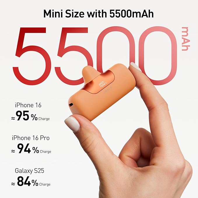 iWALK Portable Charger 5500mAh Next-Gen Small Power Bank 22.5W Fast Charging Battery USB-C Portable Phone Charger for iPhone 17/16/15 17 Plus 17 Pro Max iPad, Samsung Galaxy S25 S24 S23 Android,Orange
