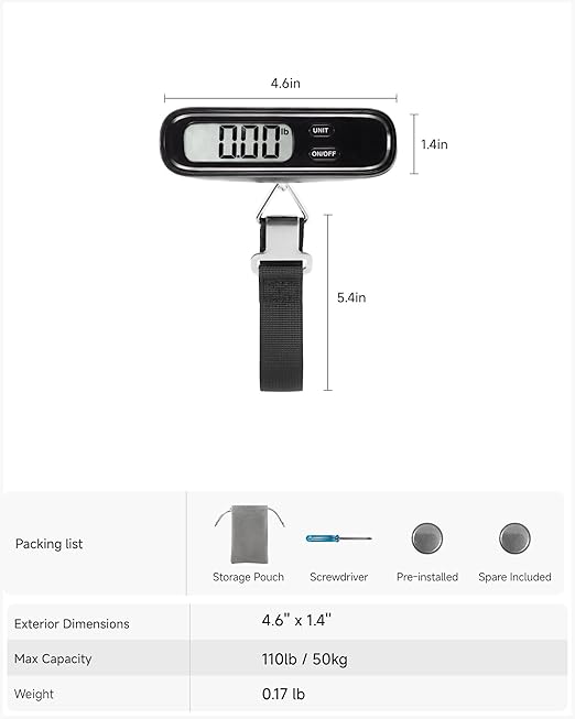 LUGGEX Luggage Weight Scale, Suitcase Scale, Luggage Scale Travel Digital, Travel Scale with Large LCD Display, Portable & Battery Included (Black, 2 Pack)