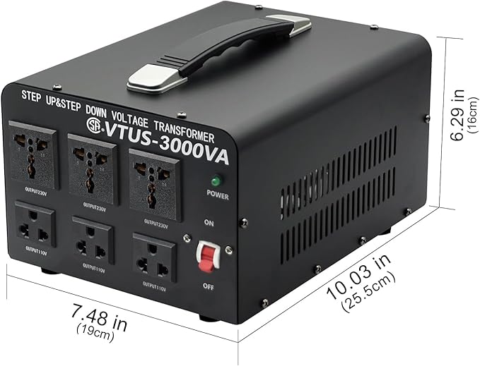Cantonape Voltage Transformer Converter 3000 Watt Step Up/Down Convert from 110-120 Volt to 220-240 Volt and from 220-240 Volt to 110-120 Volt with 3 US Outlets, 3 Universal Outlets