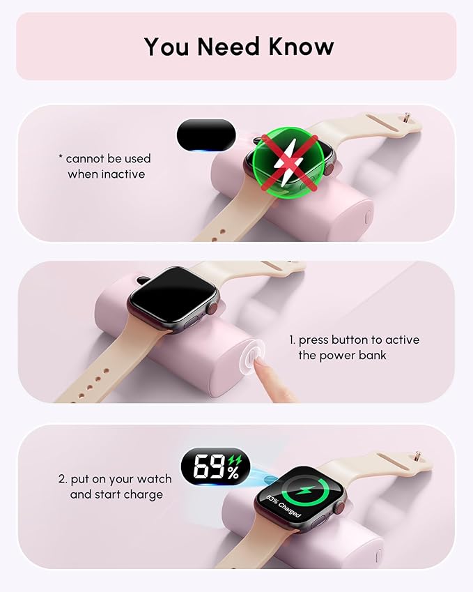 Small-Sized Pink Portable Charger for iPhone 12 mini/13 pro max, 5000mah Handy Backup Battery Pack for iPhone 14 plus, Ultra-compact Pinky Power Bank External Phone Battery Charger for Lightning Port