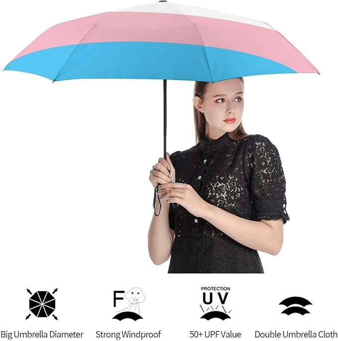AMRANDOM Travel Folding Umbrella Automatic Open Tri-Fold For Car Rain Outdoor Use For Car Rain Outdoor Use With Black Anti-Uv Coating