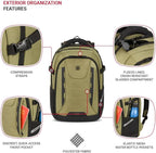 SwissGear Travel Tech Pro Laptop Backpack – Fits Laptops up to 16” – ScanSmart TSA-Friendly Backpack with Multiple Organizer Pockets – Olive