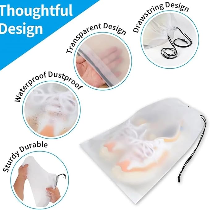 5PCS Portable Shoe Storage Drawstring Eco Storage Bags for Shoes Sundries Travel Waterproof Transparent Plastic Storage Bag (Large-5Pcs)