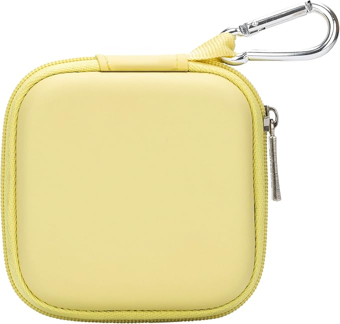 Ginsco Mini-Portable Hard Shell Square Earbuds Case for Apple EarPods/Samsung Galaxy Wired/Wireless Earbuds, Cell Phone Accessories Organizer with Carabiner for Earphones Tech Pouch, Butter Yellow