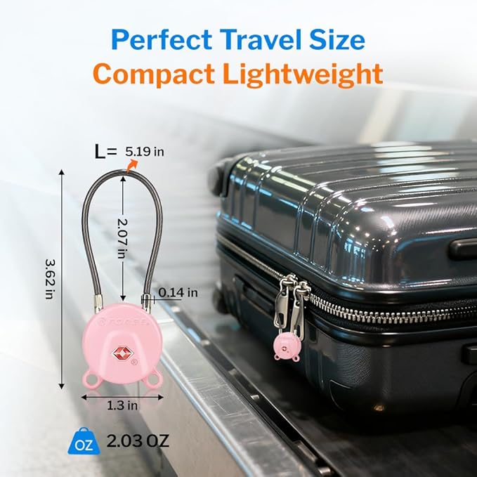FORGE TSA Approved Luggage Locks, Keyed Alike TSA006 Dimple Key Travel Lock with Zinc Alloy Metal Body, Secure Cable Lock for Suitcase, Backpack, Gym Bags. 2 Pink Locks