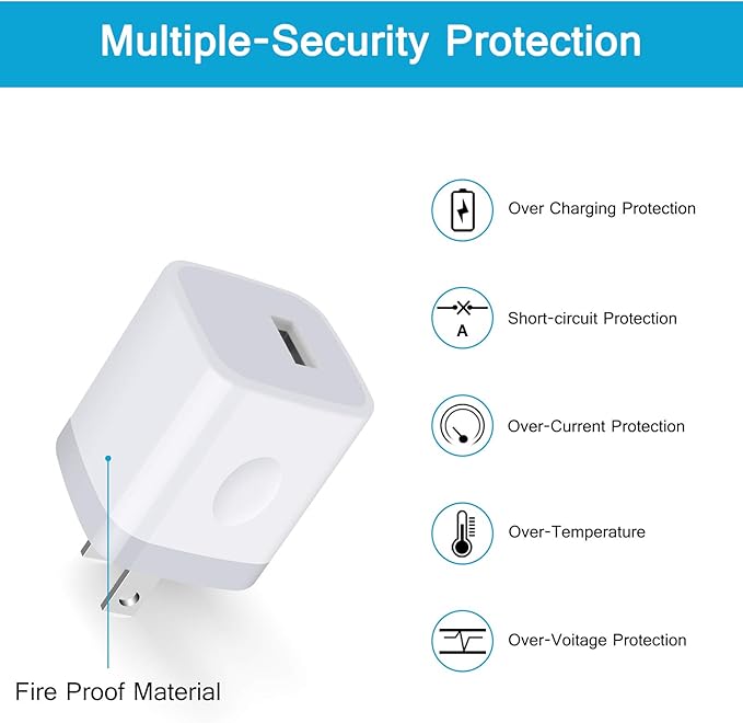 USB Plug Wall Adapter for iPhone,1A/5V Single Port Phone Wall Charger Block Charging Cube Box Brick 3 Pack for iPhone 17e/15 Pro Max/14/13/12/11,Samsung Galaxy S24/S23/S22/S21/S20/S26,Google Pixel 10a