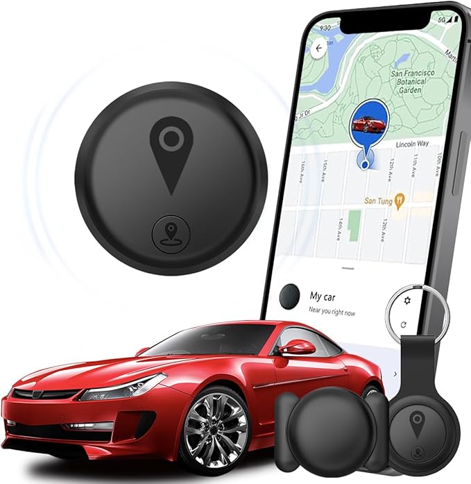 GPS Tracker, Mini GPS Tracker for Vehicles Hidden Portable GPS Tracker for Cars Splashproof Available for iOS Find My (iOS Only), No Monthly Fee Subscription No SIM Card Required - Black