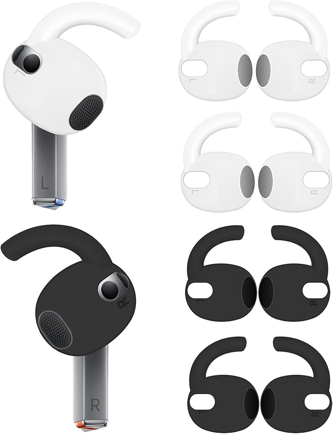 4 Pairs Galaxy Buds3 Ear Hook Cover Grip Tip Anti Slip Wing Accessories Compatible with Samsung Galaxy Buds 3, Black/White 804wb4