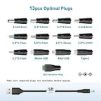Powseed 5V Universal DC Power Cable, USB to DC Charging Cord with 13pcs Adapter Plugs for Webcam Router, Recorder, Bluetooth Speaker, Scanner, DVR, Hard Disk Box, USB-HUB etc.