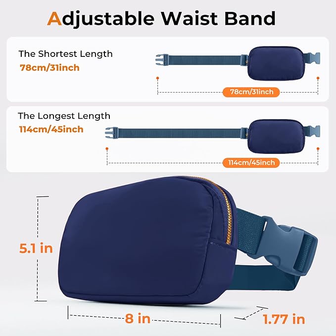 Belt Bag Zipper Fanny Pack Crossbody Bags for Women,Fashion Nylon Waist Packs, Water Repellent Two Way wear with Adjustable Strap Gifts for Teenage Girls Women Men(Royal blue)