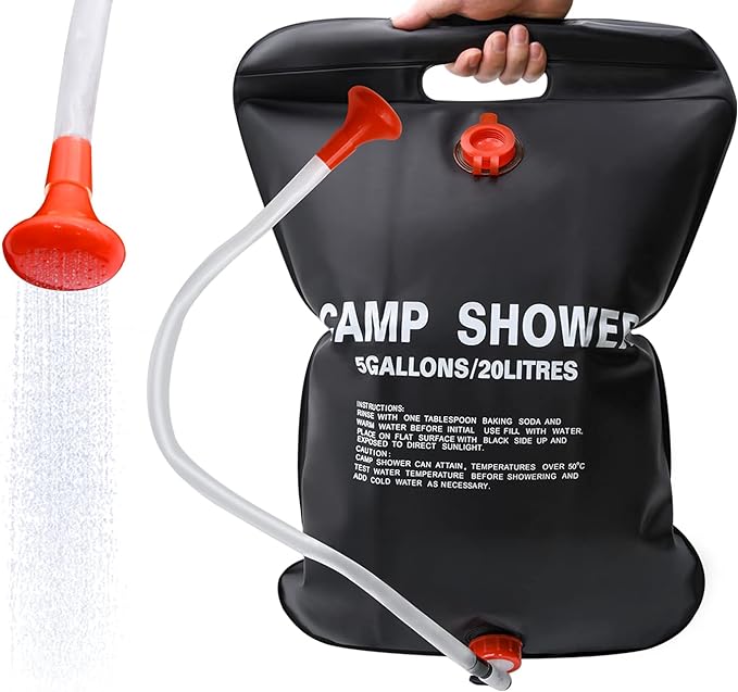 DkOvn Solar Shower Bag, 5 Gallons/20L Camping Shower Bag, Portable Shower Bag with Removable Hose and On-Off Switchable Shower Head for Camping Beach Swimming Outdoor Traveling