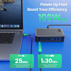 USB C Charger 300W USB C Charger Block,Upgraded GaN IV 8-Port Fast Charging Station Hub,PD 100W Laptop Charging Adapter Compatible with MacBook Pro/Air,DELL,Steam Deck,iPhone 16/15/14,Galaxy S23/22