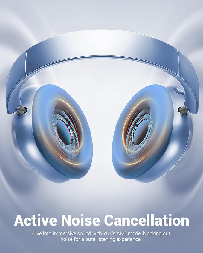 Wentronic Y01 Wireless Noise Canceling Headphones Bluetooth 5.3 Over Ear Headphones with Microphone, Hi-Res Audio, 48H Playtime, Foldable Comfortable Earpads,Compatible with iOS,Android,PC, Blue