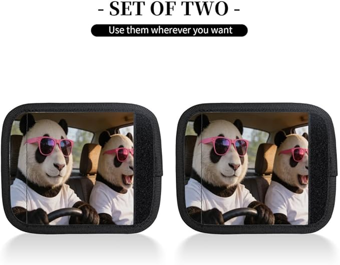 2 Pack Luggage Handle Wrap with Travel Tags - Non-Slip Protective Cover Soft Handle Grips Covers for Suitcase(Funny Panda)