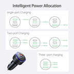 USB-C Car Charger, 3-Port 90W Fast Car Charger, Dual USB-C & USB-A Car Power Adapter, PD3.0 & QC3.0 Fast Charging for iPhone 17/16/15/14/13Pro Max, iPad, MacBook and More