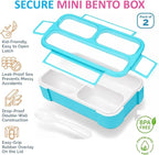 Small Snack Containers for Kids Toddlers - 3 Compartments (Set of 2) - Leak-Proof Reusable Boxes with Lids -BPA-Free Plastic Mini Bento Lunch Box - Ideal for School, Daycare - Holds 2 Cups (Pink+Blue)