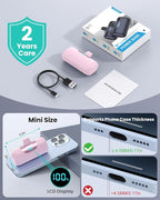 Mini Portable Charger for iPhone,Upgraded 22.5W PD Fast Charging 5500mAh Ultra-Compact Power Bank,LCD Display Plug-in Cute Battery Pack Travel Essentials for iPhone 14/14Pro/13/12/11/X/8/7/6plus-Pink