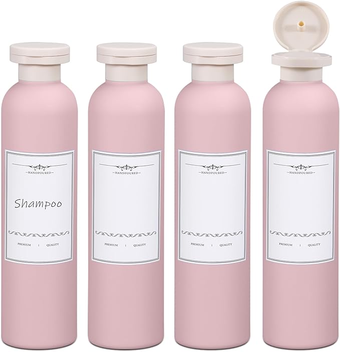 ASEVAT 8.8oz 4pack Refillable Travel Shampoo and Conditioner Bottles, Travel Size containers, Travel Bottle for toiletries, Squeeze Bottles with Flip Cap, Empty Plastic Leak Proof Travel Bottles