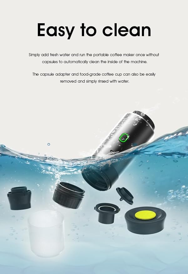 Wireless Portable Electric Coffee Maker with USB-C, Self-Heating, Rechargeable Espresso Coffee Machine for Travel, Camping, RV,Home,Office (black)