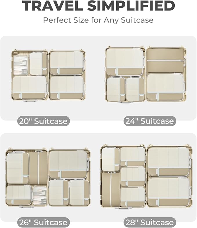 Percover Compression Packing Cubes 4-Piece Set, Packing Cubes Compression for Travel with Label Pockets, Travel Organizer for Carry On & Checked Luggage, Camel