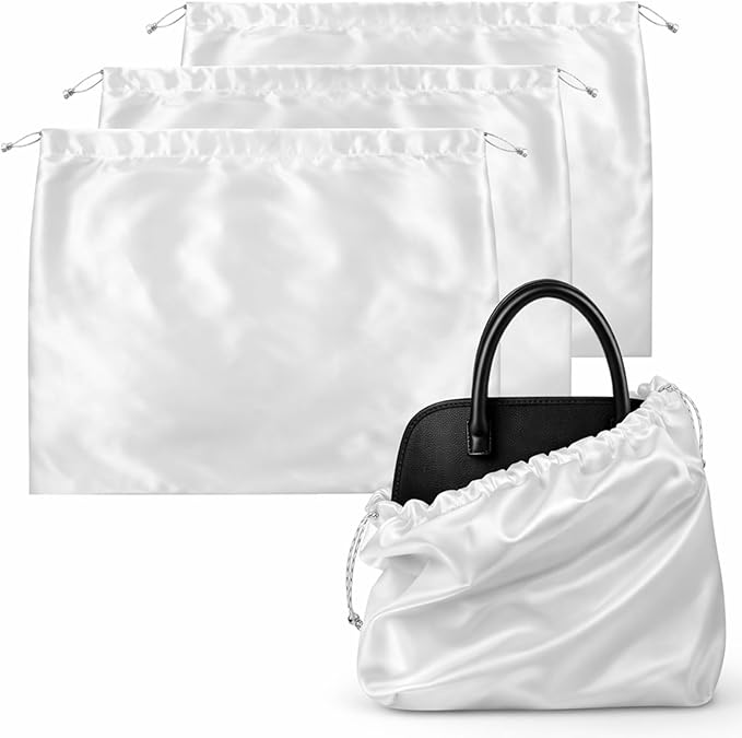 JJUNW 3 Pcs Dust Bags For Handbags, White Purse Dust Bags With Drawstring, Large Cloth Storage Purse Protector Bag For Handbags Shoulder Bag Purses Shoes Daily Travel Storage