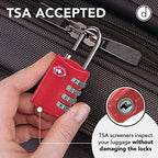 TSA Locks for Luggage, 2-Pc Durable Steel Padlock, Keyless Easy to Read 4-Digit Combination Lock for Backpacks, Travel Suitcases, Toolbox, Filing Cabinets, Baggage & Gym Locker, Red