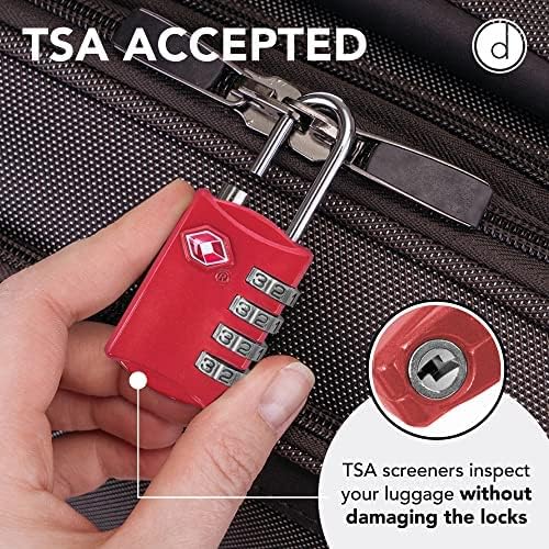 TSA Locks for Luggage, 2-Pc Durable Steel Padlock, Keyless Easy to Read 4-Digit Combination Lock for Backpacks, Travel Suitcases, Toolbox, Filing Cabinets, Baggage & Gym Locker, Red