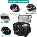 PetAmi Dog Travel Bag, Travel Pet Bag Organizer, Dog Food Travel Bag with Container Collapsible Bowls, Pet Travel Supplies Gift Accessories for Weekend Camping, Puppy Cat Diaper Bag, Black Medium
