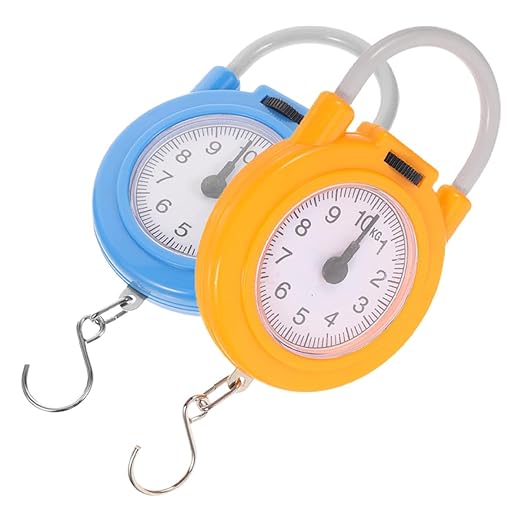 FRCOLOR Portable Mini Spring Scale with Hook High Precision Electronic Luggage Weight Scale for Travel Set Yellow Blue