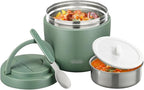 wiwens Thermo Food Jar for Hot Food Adults 32OZ Soup Thermo Lunch Containers Wide Mouth Vacuum Insulated Stainless Steel Leakproof Bento Box with Spoon (Green)