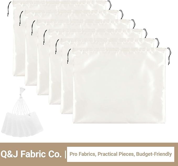 Q&J Fabric Co. 6 Pack Satin Dust Bag 15.7x19.7 inch Beige 100% Polyester Silk Bag Purse Dust Bag Shoe Bags for Closet Purse Protector Bag Dust Covers for Purses