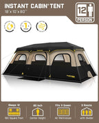 FanttikOutdoor Instant Cabin Tent 6/8/10/12 Person Camping Tent Setup in 60 Seconds with Rainfly & Windproof Portable with Carry Bag for Family Camping & Hiking, Upgraded Ventilation, Khaki