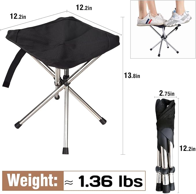 JVZI® Ultra-Light Camping Stool - 1-Second Quick Setup, Adjustable Height & Foldable Design, 275lbs Capacity for Camping, Fishing, Hiking & Outdoor Activities (1)