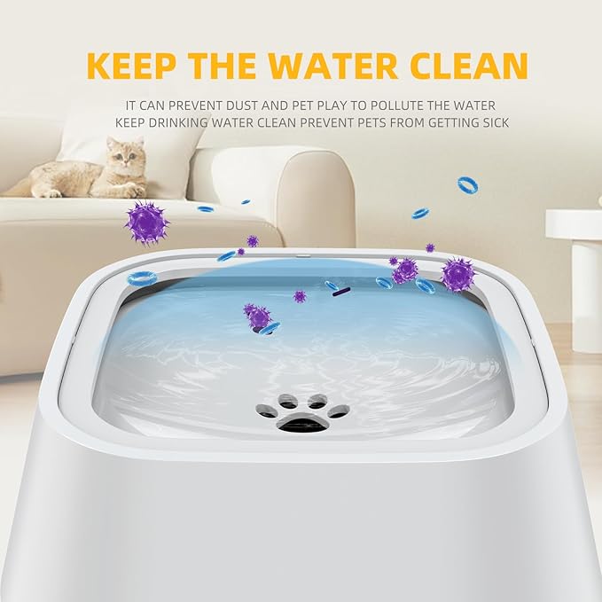Splash-Proof Dog Drinking Bowl & Cat Water Bowl, 2-in-1 Pet No-Spill Slow Feeder with Floating Disk