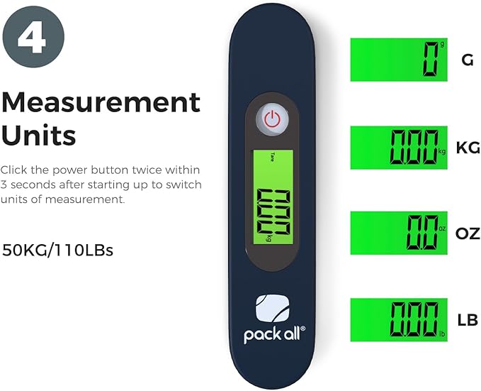 pack all 110 Lbs Luggage Scale, Digital Handheld Luggage Scale, Baggage Scale, Travel Weight Scale for Luggage with Backlit LCD Display, Battery Included, Blue