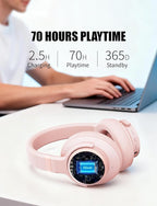 KVIDIO Hybrid Active Noise Cancelling Headphones, Wireless Bluetooth Headphones Over Ear with Mic, 70H Playtime, Transparency Mode, Hi-Fi Stereo Sound, Deep Bass Headsets for Phone PC