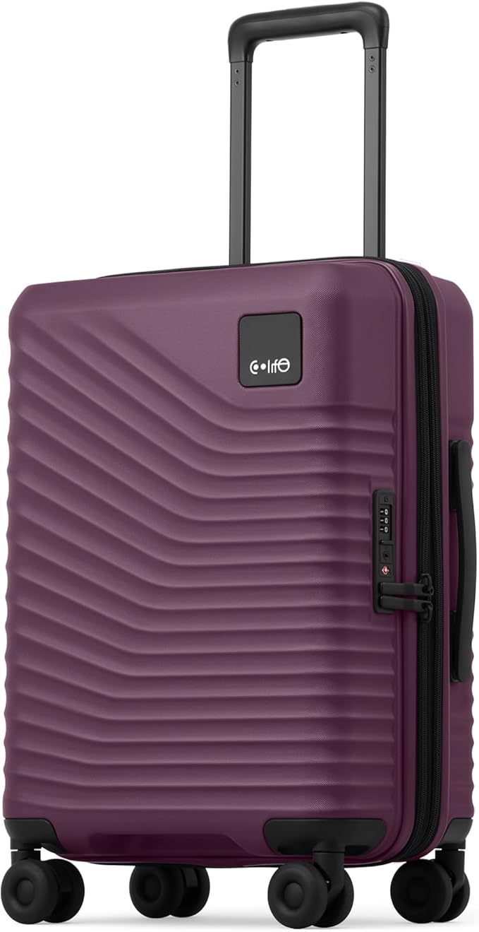 Coolife Carry On Luggage Expandable Hardside Upgrade PC Durable Lightweight Travel Suitcases with Dual Spinner Wheels & TSA Lock (Dark Purple, Carry-On 20-Inch)