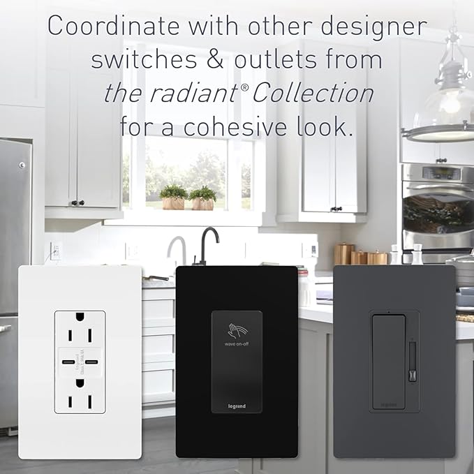 Legrand radiant R26USBAC6LA 15 Amp Tamper-Resistant Decorator Duplex Receptacle Outlet with Ultra Fast USB A/C 6.0A Charging Ports, Light Almond (1 Count)