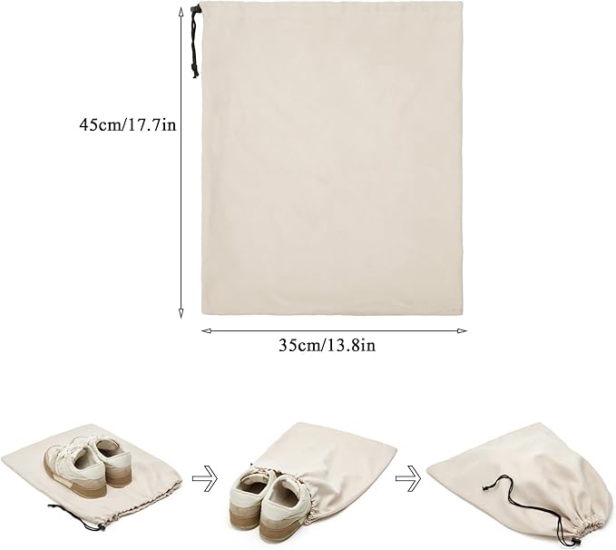 LAKE OF FIRE 4-Piece Travel Shoe Bags for Packing, 17.7" x 13.8" Dustproof Shoe Bags with Drawstring Closure,Washable & Reusable(Beige)