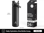 POWCAN 26 oz Insulated Water Bottle with 2-in-1 Straw and Spout Lid, Keep Cold 24H, Leak-Proof, Fits in Car Cup Holder, Stainless Steel Water Bottle for Sports, Travel, and School (Dark Knight)