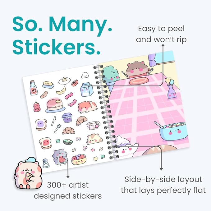 Hamster 300+ Sticker Book by Cupkin Cute Coloring & Sticker Activity Book, Road Trip Essentials, 8 Stickers Scenes, Children's Crafts Toddlers for Ages 2–8 Years, Toddler Airplane Travel Essentials