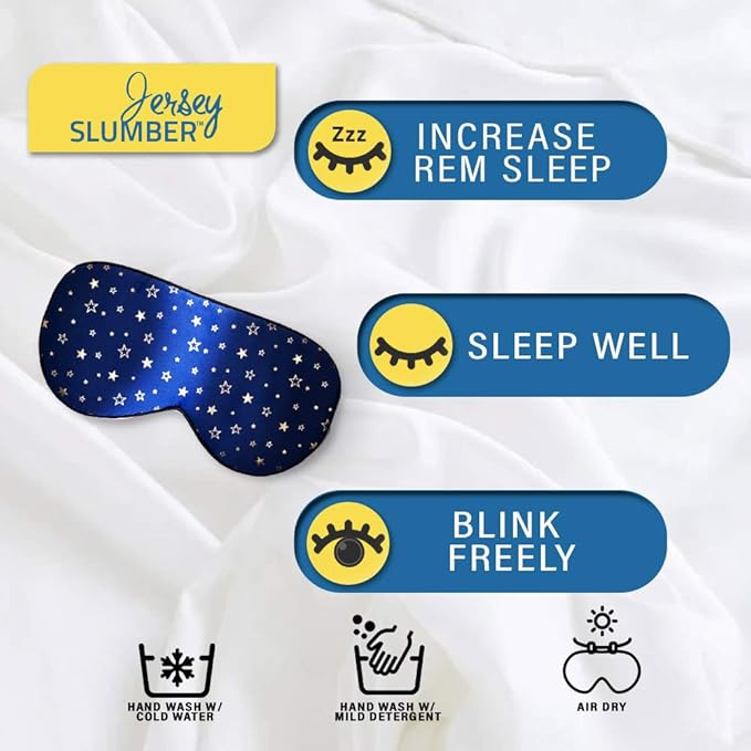 Silk Sleep Eye Mask for Men Women, Comfortable Super Soft Eye Mask with Adjustable Strap, 100% Pure Silk, Works with Every Nap Position, Ultimate Sleeping Aid Blindfold, Blocks Light, Jersey Slumber