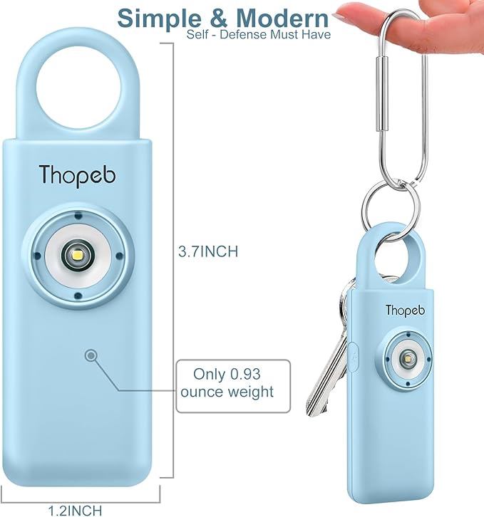 Thopeb– Personal Safety Alarm for Women–135dB Siren, Strobe Light and Rechargeable - Safety Alarm Keychain for Women (Aqua)