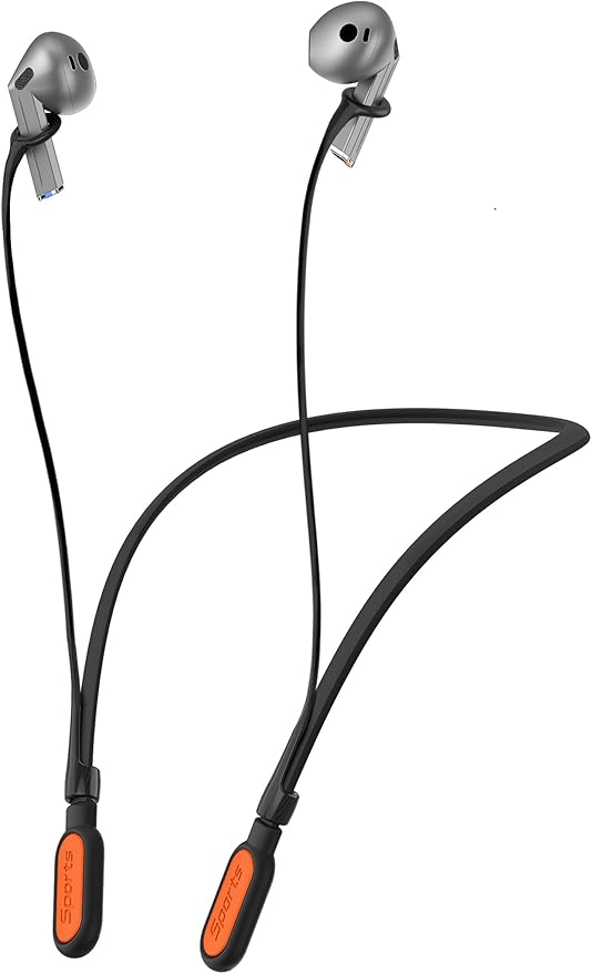 HALLJOY for Galaxy Buds 4/4 Pro/Buds 3/3 Pro Strap Neckband, Anti-Lost Accessories, Support Volume Control, Ergonomic Design, Fit Airpods Pro 3/2/1, Airpods 4, 3, 2, 1, Black Band/Orange Tip