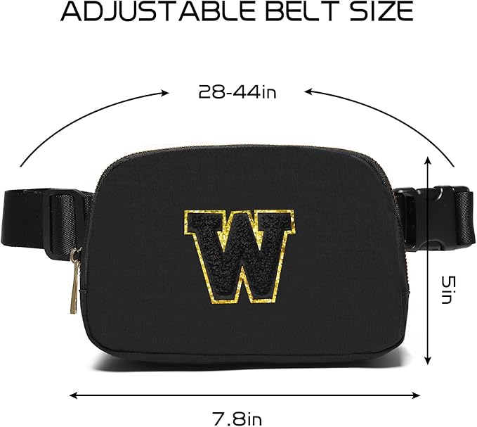 Gitus Belt Bag Fanny Pack Crossbody Bags with Initial Letter Patch Gifts for Wife Older Women Mother Coworker Bridesmaid Anniversary Travel Gifts Beach Gifts (Black-W)