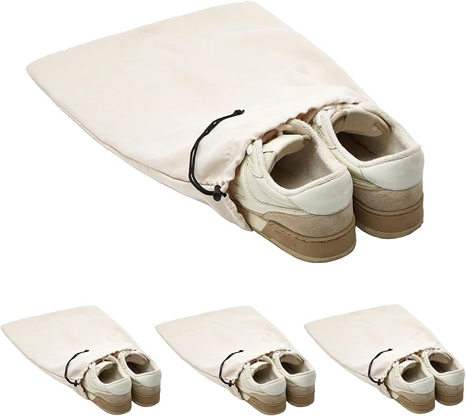 LAKE OF FIRE 4-Piece Travel Shoe Bags for Packing, 17.7" x 13.8" Dustproof Shoe Bags with Drawstring Closure,Washable & Reusable(Beige)