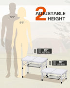 Sportneer Camping Table: Adjustable Height Small Folding Table 23.6" L x 15.7" W 2 Height with Mesh Layer - Compact & Portable Camping Essentials for Outdoor Camp Garden Picnic BBQ Dining Cooking