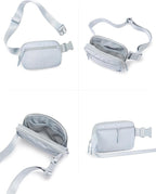 WESTBRONCO Fanny Packs for Women Men, Belt Bag with 4 Zipper Pockets, Fashion Waist Packs, Lightweight Crossbody Bags with Adjustable Strap for Workout/Running/Hiking (Light Grey)