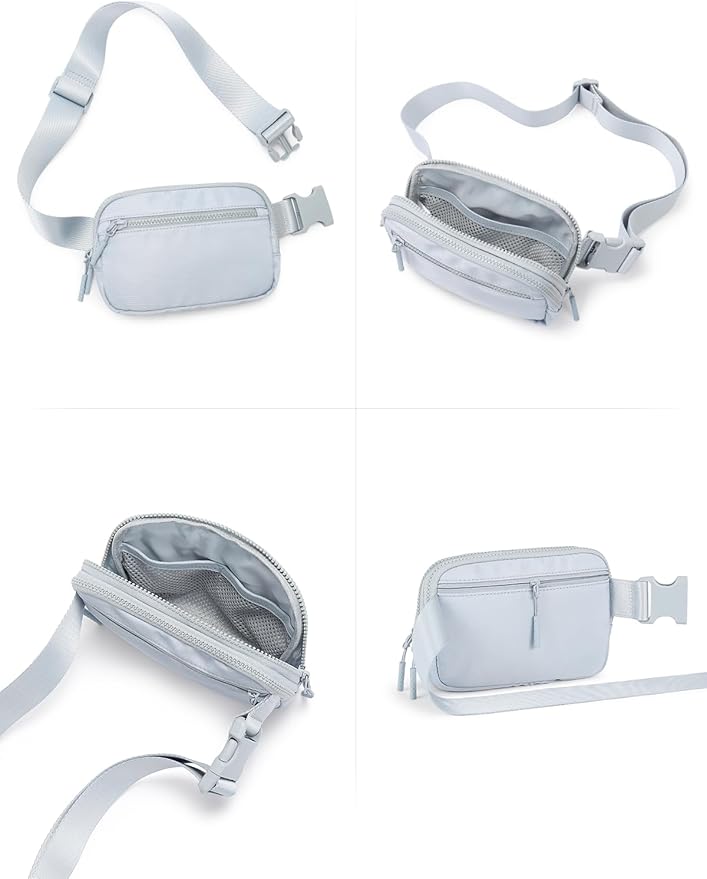 WESTBRONCO Fanny Packs for Women Men, Belt Bag with 4 Zipper Pockets, Fashion Waist Packs, Lightweight Crossbody Bags with Adjustable Strap for Workout/Running/Hiking (Light Grey)
