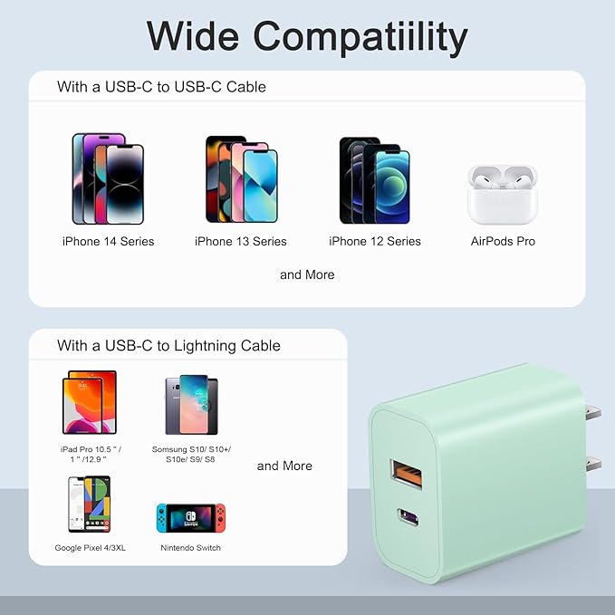 [4 Pack] USB C Charger Block Charging Block Type C Charger 20W Wall Chargers for iPhone Air/17/17 Plus/17 Pro/17 Pro Max/16/16 Plus/16 Pro/16 Pro Max/15/15 Pro/15 Max/14/13/12/Samsung(Green)